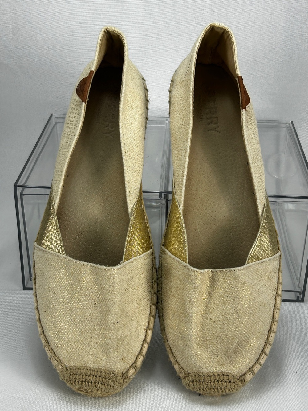 Sperry Cream Espadrille Flats with Gold Trim